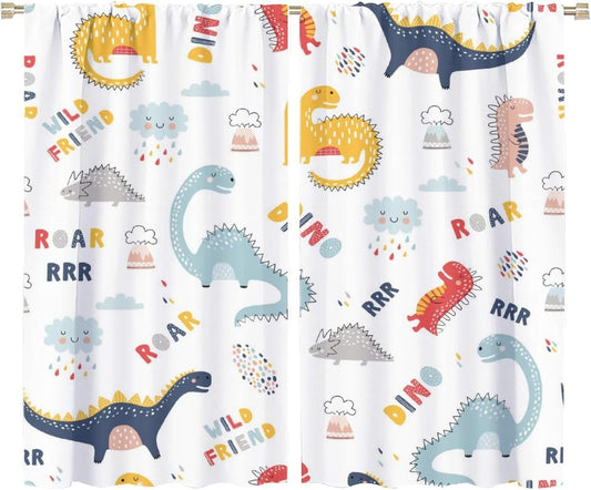 Cartoon Dinosaur Curtains for Kids Boys Girls Home Decor Colorful Cute Dino Animals Print Pattern Rod Pocket Blackout Window Drapes for Nursery Baby Bedroom Playroom W36xL63in 2 Panels