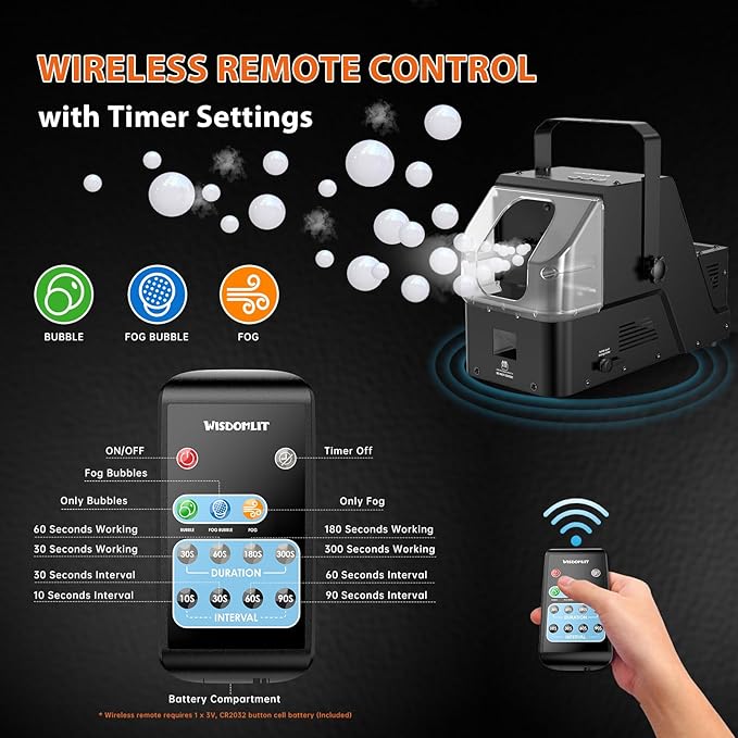 Smoke Machine, 3-in-1 Bubble Fog Machine, 450W Bubble Fogger with Remote Control, Make Colorful Bubbles | Fog Bubbles | Continuous Fog for Stage DJ Wedding Halloween Party
