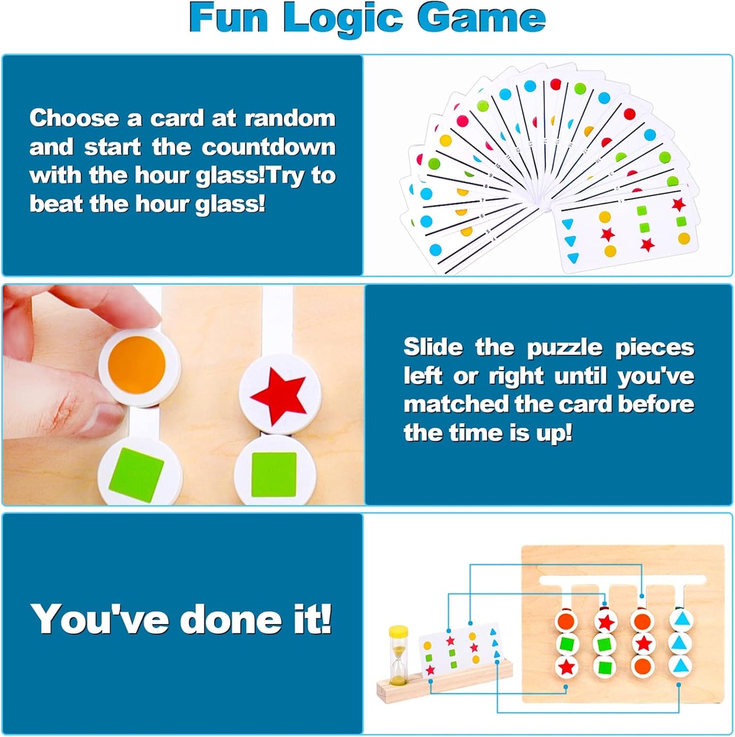 Montessori Learning Toys Slide Puzzle Color & Shape Matching Brain Teasers Logic Game Preschool Educational Wooden Toys for Kids Boys Girls Age 3 4 5 6 7 Years Old Airplane Travel Toy Birthday Gifts