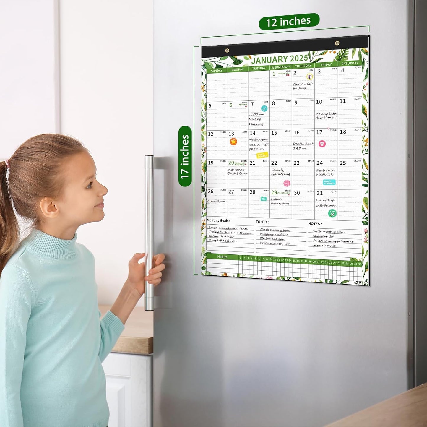 Ospelelf Magnetic Calendar 2025-2026 Wall Calendar 12'' x 17'' Desk Calendar for Refrigerator 18 Months, Use Jan 2025 - June 2026