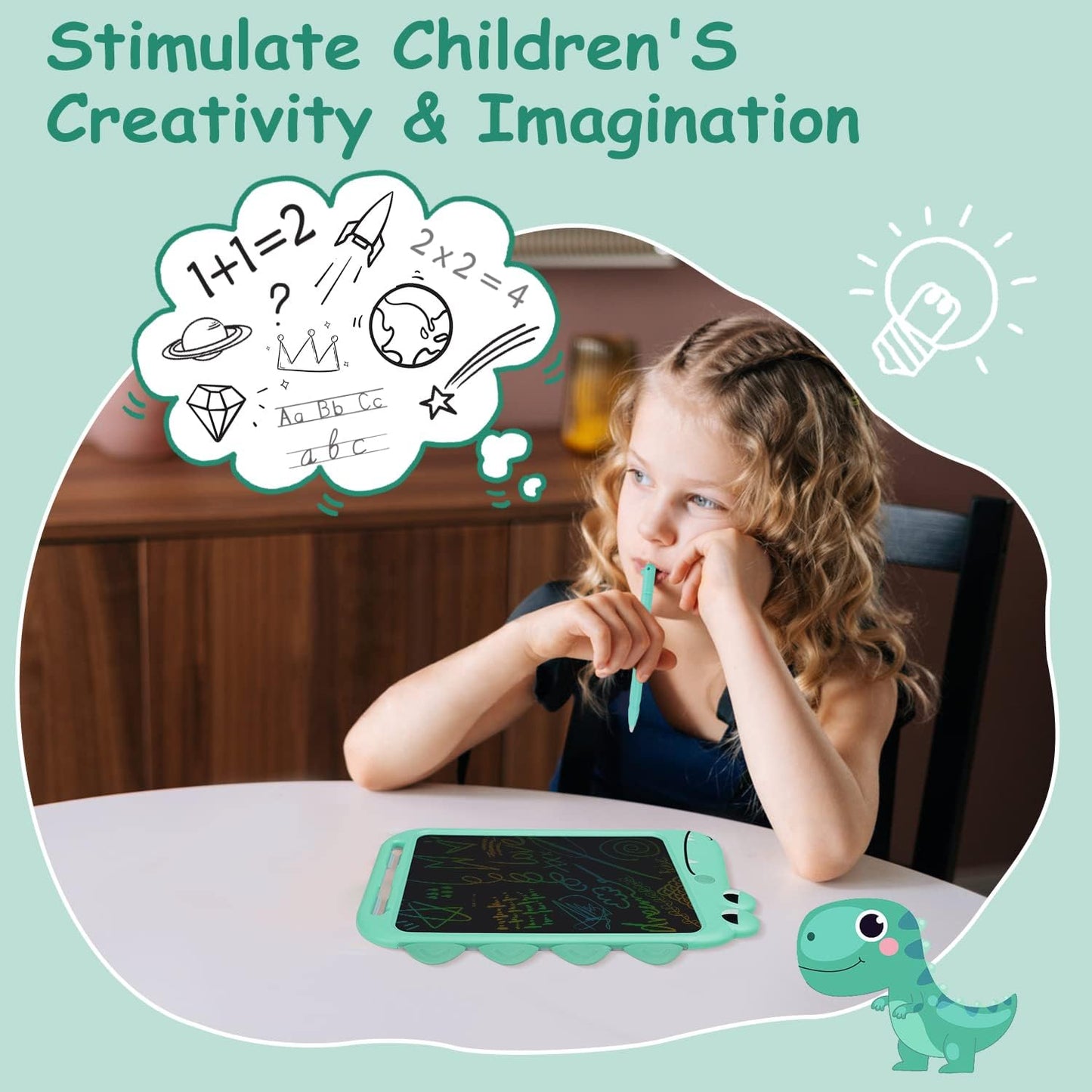 LCD Writing Tablet for Kids, 10 Inch Colorful Drawing Board, Learning Educational Toddler Toys Gifts for Kids, Drawing Tablet Gift for Boys Girls 3 4 5 6 7 8 Years Old (Green-Dinosaur)