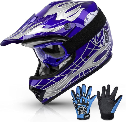 TCMT Dot Youth & Kids Motorcycle Off-Road Helmet Full Face Motocross Street Dirt Bike Mountain Bike BMX MX ATV Helmet+Goggles+Gloves New