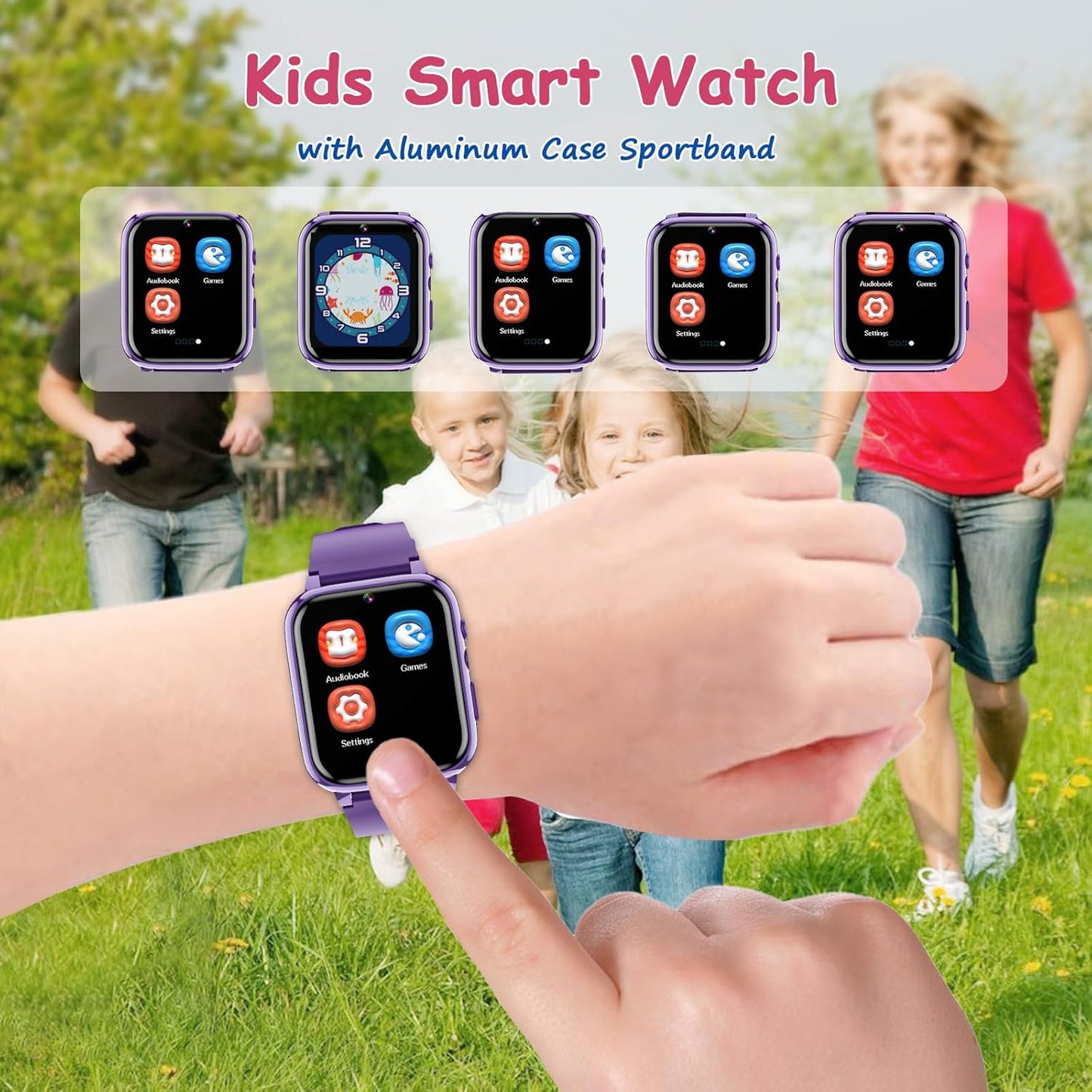 Goodatech 1.69'' Kids Smart Watch for Kids Boys Girls, HD Camera,26 Puzzle Games,Video Music Player,Pedometer,Flashlight,Alarm Clock, Christmas Birthday Gifts for 4-12 Years Children (Purple)