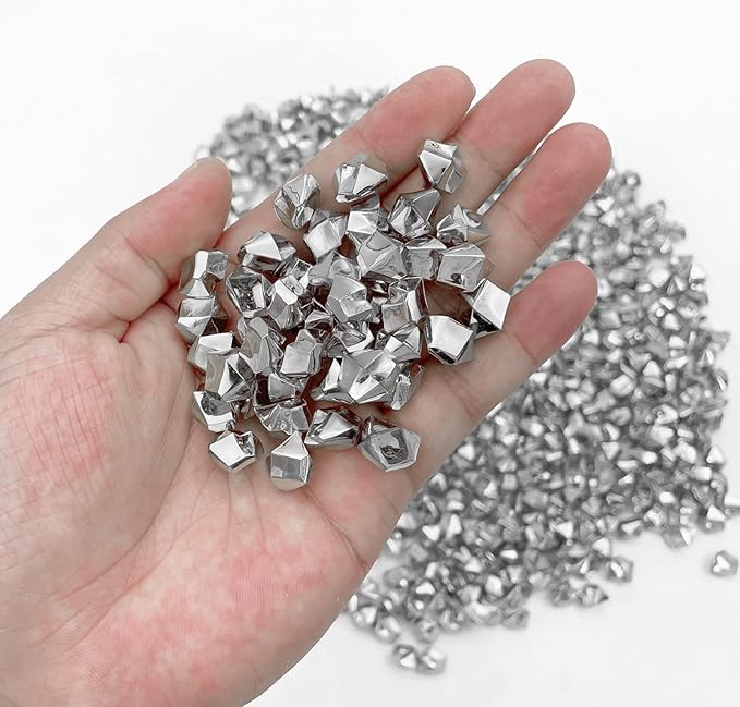 Fake Crushed Ice Cubes, Vase Fillers, 11 * 14 mm 650 pcs Reusable Fake Ice Cubes Artificial Acrylic Crystal Cubes for Wedding Decor Gold