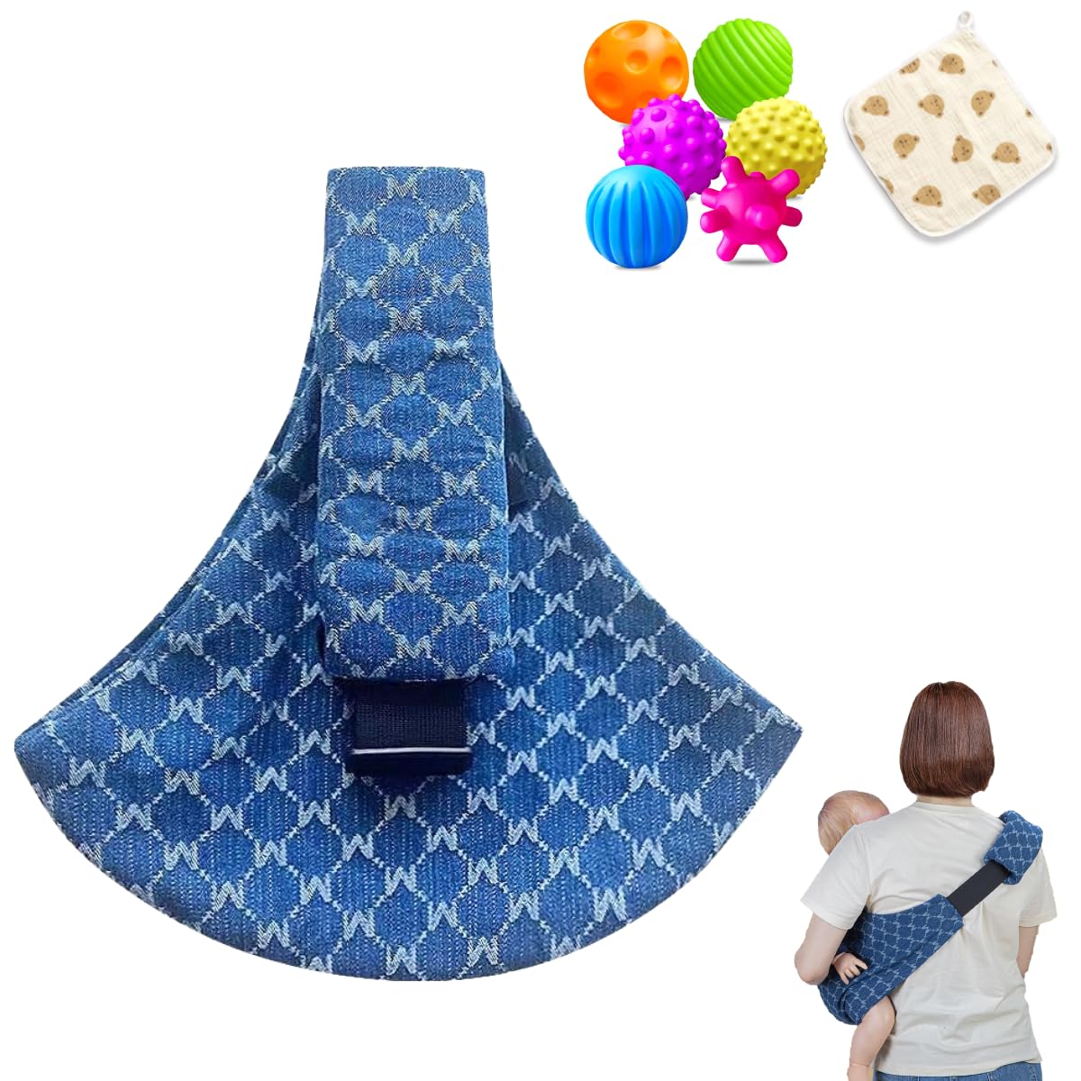 Baby Sling Carrier Adjustable Baby Sling 2025 Upgraded Toddler Sling Comfortable Baby Wrap Carriers Ergonomic-Designed, Travel Friendly Carrying 10-45 Lbs Blue
