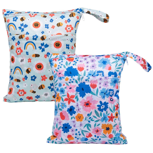 ALVABABY 2pcs Cloth Diaper Wet Dry Bags Waterproof Reusable with Two Zippered Pockets Travel Beach Pool Daycare Soiled Baby Items Yoga Gym Bag for Swimsuits or Wet Clothes LX-YX8688