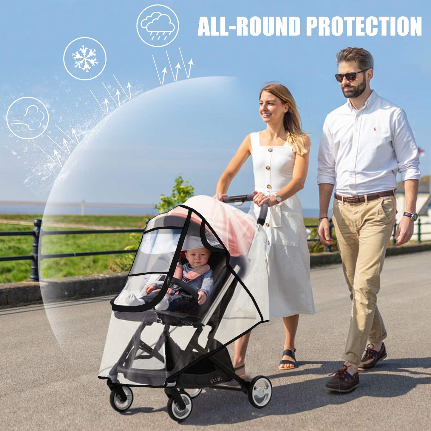 Stroller Rain Cover and Baby Stroller Mosquito Net(2-Piece Set),Universal Stroller Accessory,Waterproof, Windproof Protection,Protect from Dust Snow,Baby Travel Weather Shield