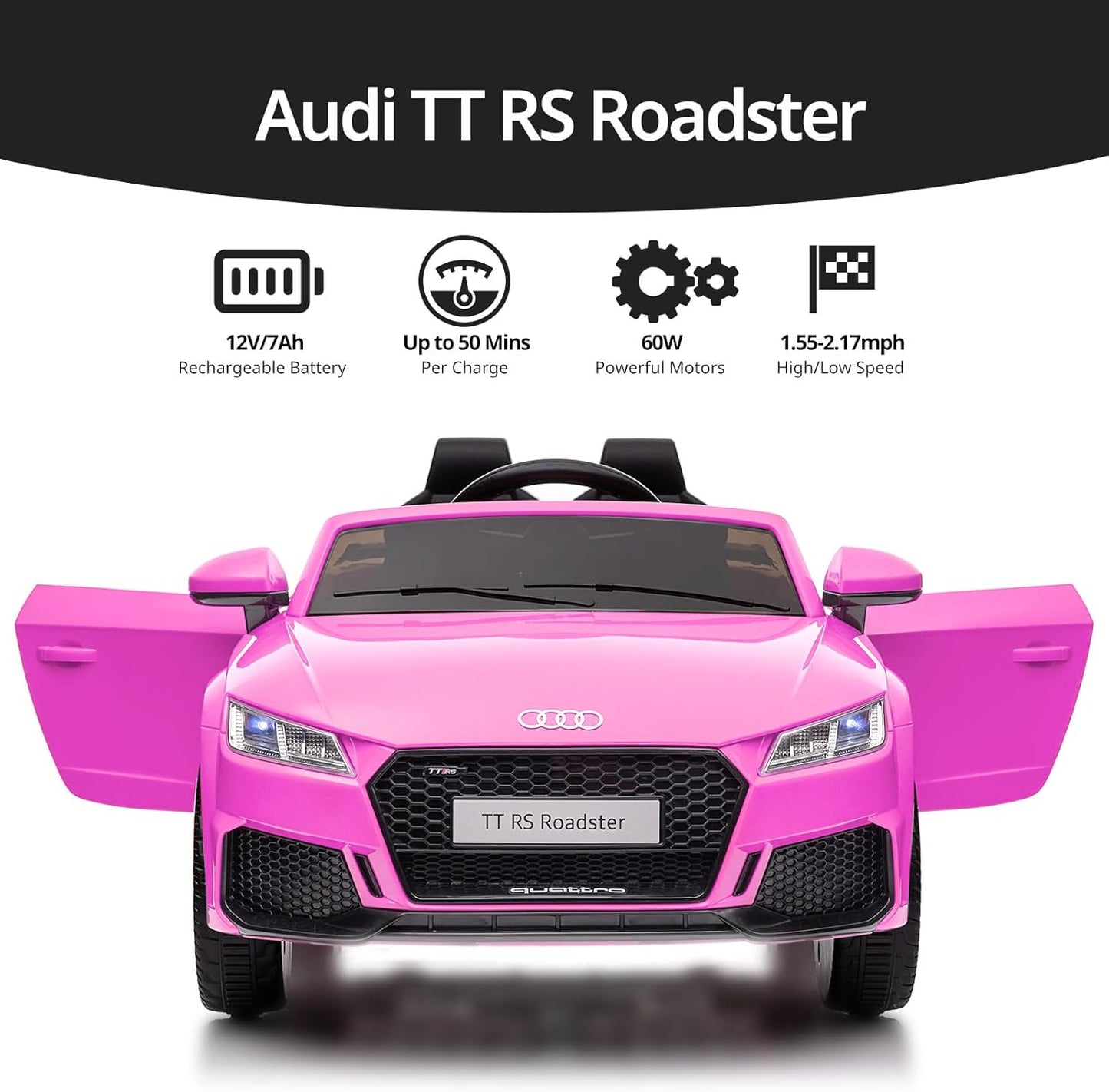 Licensed Audi TTRS Electric Kids Car, 12V Kids Ride-on Toy Car for Toddlers with Remote - Pink