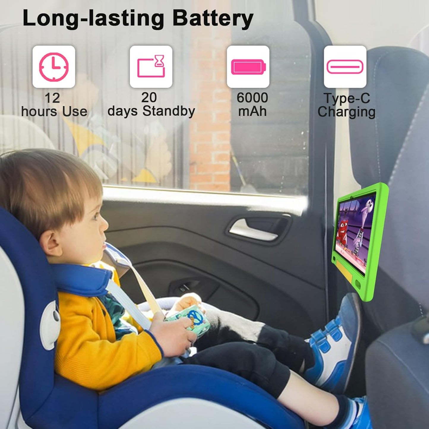 Kids Tablet, 10.1 Inch Tablet for Kids, Android 14, 64GB, Octa-Core CPU, WiFi, Big Battery, Kids Conten, Parental Control, HD Display Children Age 3-12, Bluetooth, Green Shockproof Case