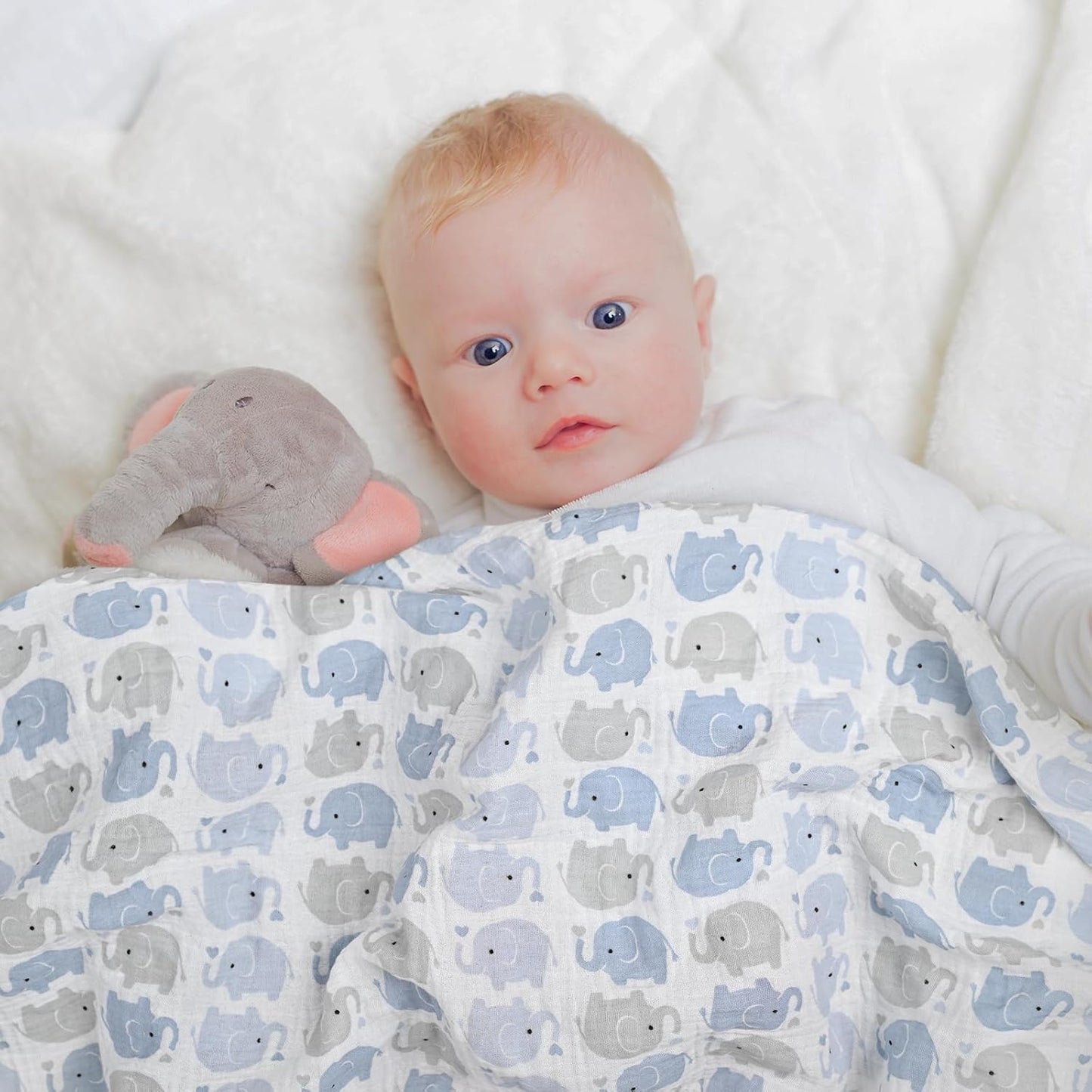 GLLQUEN BABY Muslin Swaddle Blankets,3-Pack Receiving Blanket for Newborn Boys and Girls,Baby Swaddle Blanket Unisex, Elephant,Baby Essentials, Registry & Gift, 40 x 38 inches