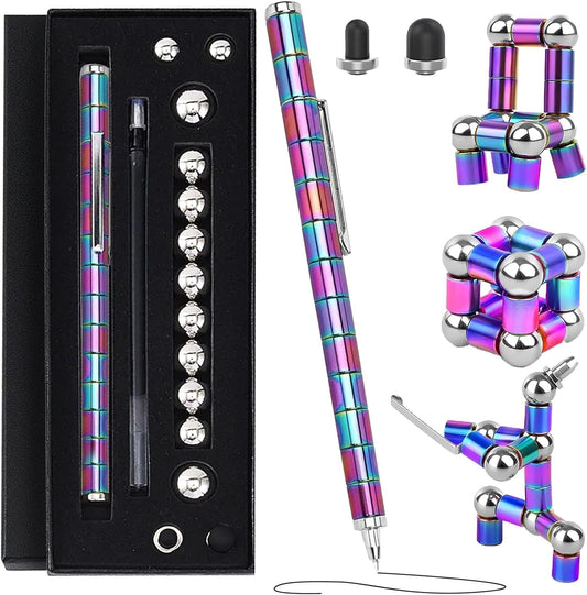 Magnetic Fidget Pen - Perfect Writing and Spinner Magnet Toy Combination, Figette Figit Pen with 13 Magnetic Rings, Ideal Office Study Gift for Kids 8+, Teens & Adults with ADHD(Colorful)