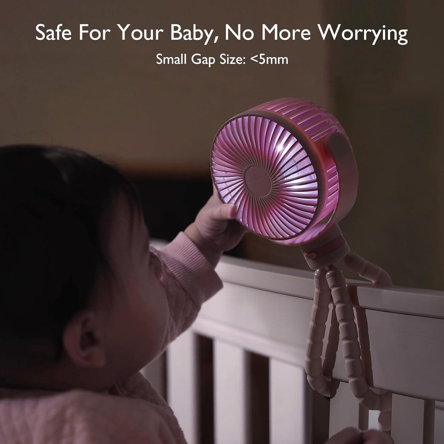 Momcozy Portable Stroller Fan, 8000mAh, 27H Ultra-long Battery Life, Detachable 4 Speed 360°Rotate, LED Night Light with 2 Modes, USB Rechargeable Handheld Cooling Fan for Travel, Car Seat, Bedroom