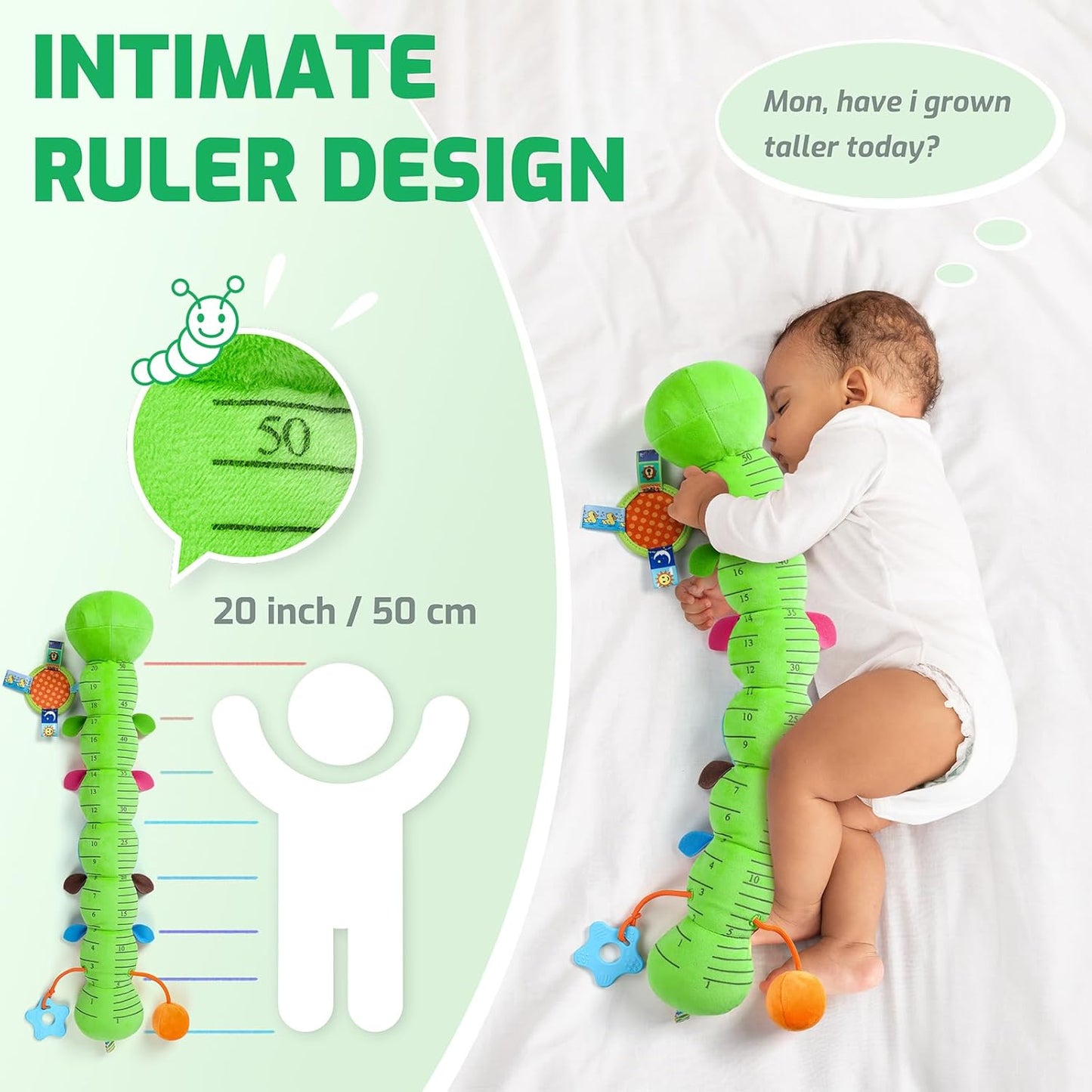 Sumobaby Baby Toys 0-6 6-12 Months, Music Caterpillar Plush Toy with Baby Mirror, Pull String&Crinkle Rattle,Infant Teething Toys,Tummy Time for 0-3-6-12 Month Boys Girls Newborn Gifts (Green-Leaf)