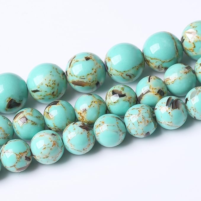 Gold Wire Turquoisee Stone Beads Gemstone Round Crystal Energy Jade Beads Stone Beads for Jewelry Making DIY Bracelet Necklace Jewelry Making 1 Strand 15.5inch 4MM