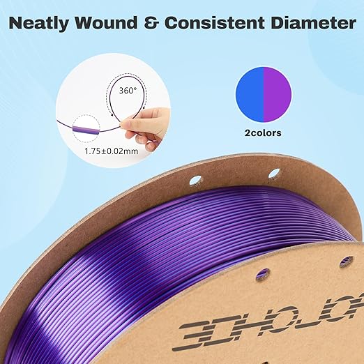 Silk PLA Filament 1.75mm Blue Purple Dual Color PLA 3D Printer Filament 2 in 1 Coextrusion 1KG Spool(2.2lbs) 3D Printing Filament Dimensional Accuracy +/- 0.03mm Fits for Most FDM 3D Printers