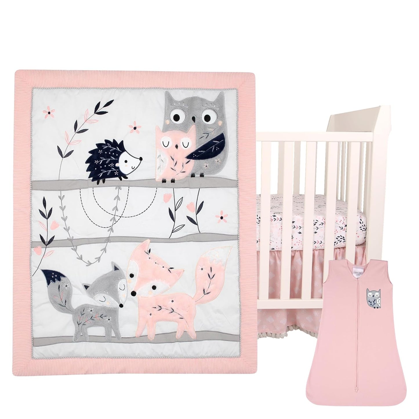 Lambs & Ivy Forever Friends 4-Piece Nursery Crib Baby Bedding Set - Blue, Pink