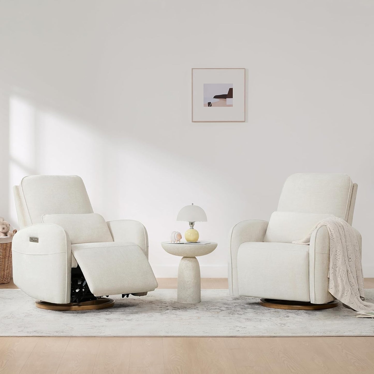 CHITA Power Nursery Glider Recliner Chair, Electric Swivel Rocker Recliner for Adults, Rocking Chair with Removable Lumbar Pillow for Living Room, FSC Certified, Fabric in Linen