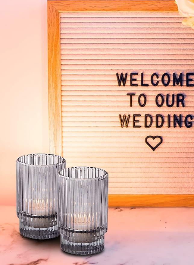 Serene Spaces Living 3.75in Smoke Ribbed Glass Votive Holder, Decorative Centerpiece for Wedding, Christmas, Thanksgiving, Dining Table, Home Décor, 2.25" Diameter & 3.75" Tall, Pack of 32