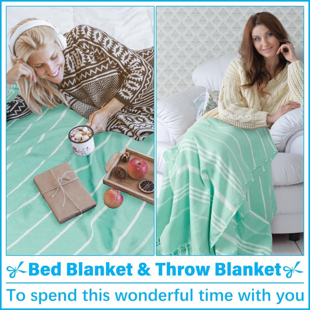 Oversized Turkish Beach Towel Blanket XXL Cotton Sandproof Towels Boho Woven Extra Large Big Sand Free Giant Throw Thick Blankets Huge Quilt XL Picnic Camping Necessities Cloud For Adult Gifts Aqua