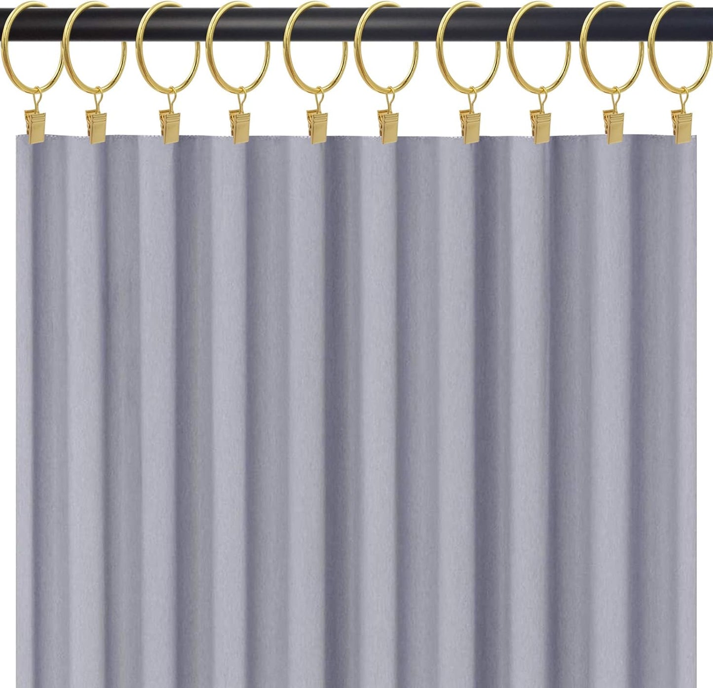 40 Pack Gold Curtain Rings with Clips, Curtain Hooks Hangers Clip Rings for Hanging Drapes Bows Hat, Drapery Rings 1.77 in I D, Fits up to 1.5 in Diameter Curtain Rod.