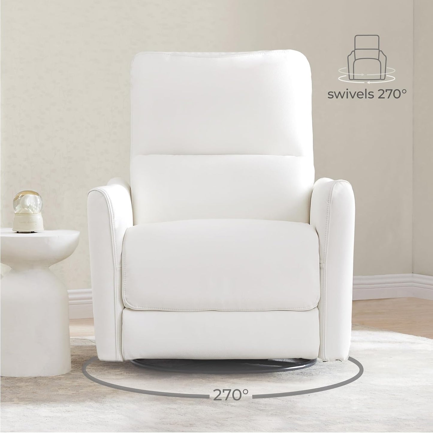 CHITA Power Recliner Chair Swivel Glider, FSC Certified Upholstered Faux Leather Living Room Nursery Reclining Sofa Chair with Lumbar Support, White