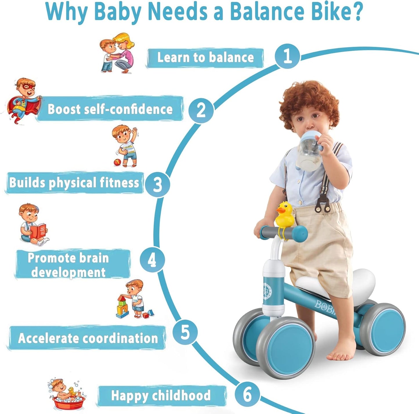 Baby Balance Bike Toys for 12-36 Months Kids Toy Boy and Girls Gifts Toddler Best First Birthday Gift Children Walker No Pedal Infant 4 Wheels Bicycle (Classic, Light Blue)
