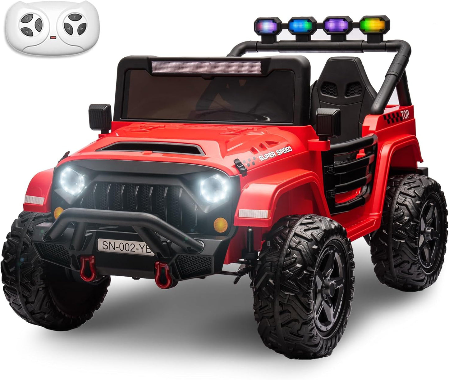24V 2 Seater Ride On Truck with Remote Control 4WD Electric Car for Kids Ride On Car Battery Powered Ride On Toy Car with Music Player, LED Lights, Bluetooth, Rear Shock Absorber, Red