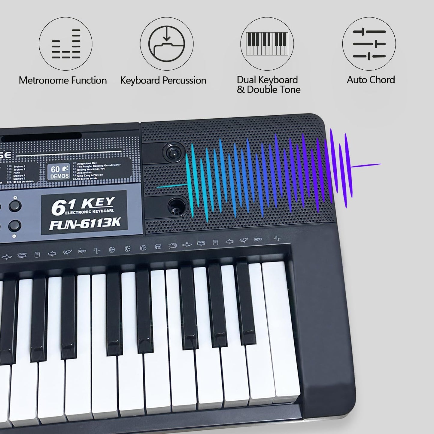 Portable 61 Keys Digital Piano, Electronic Keyboard Piano with Lighted Keys & Sheet Music Stand, Mini Keyboard Piano for Beginners Kids Adults, Digital Keyboards, Black