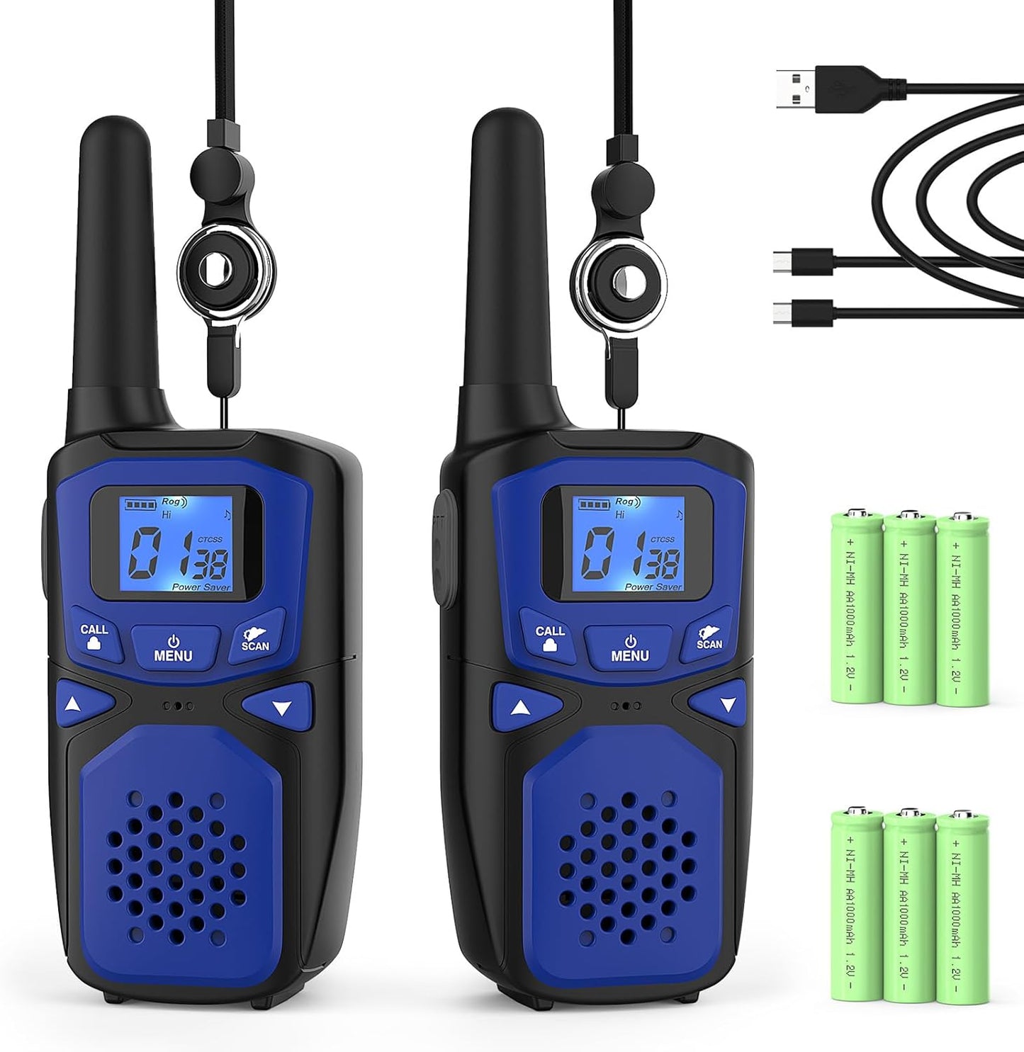 Adult Walkie Talkies 2 Pack, WokTok Rechargeable Long Range Walkie Talkies 2 Way Walkie Talkies, 22 Channels VOX Scanning LCD Display Ideal for Gift Giving, Family Camping and Hiking
