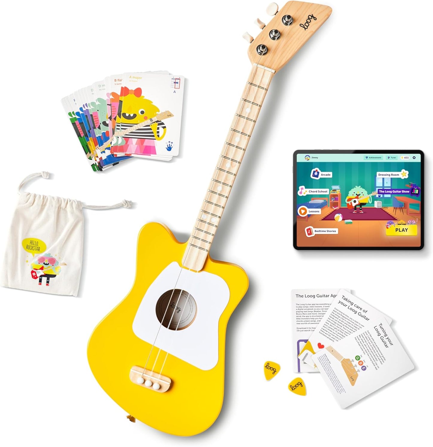 Loog Mini Acoustic kids Guitar for Beginners 3-strings Ages 3+ Learning app and lessons included