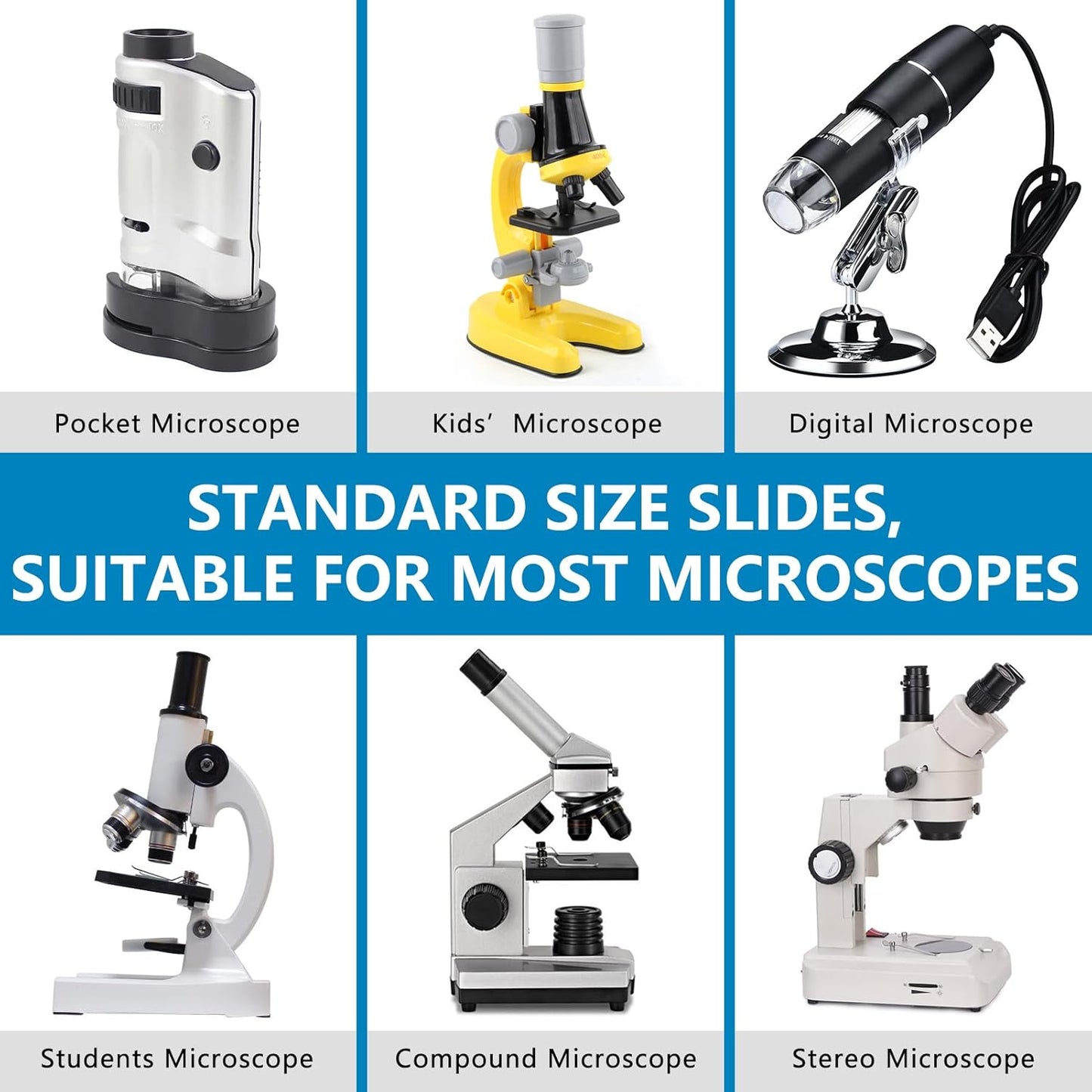 Microscope Slides with Specimens for Kids, 60 Lab-Grade Prepared Microscope Slides, Animal/Plant/Microbe/Tissue Samples, STEM Biology Kit for Homeschool, Classroom Labs & Science Education