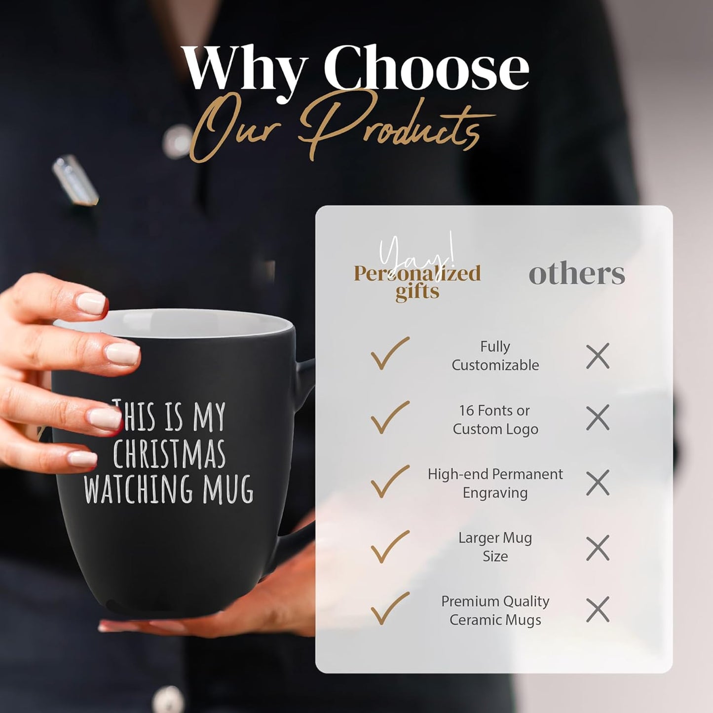 Personalized Coffee Mug Engraved with your Custom Text - Customized Coffee Mugs, Hot Chocolate Mug, Tea Cup, Birthday Gifts, Retirement Gift (Engraved Custom Text, Matte Black)