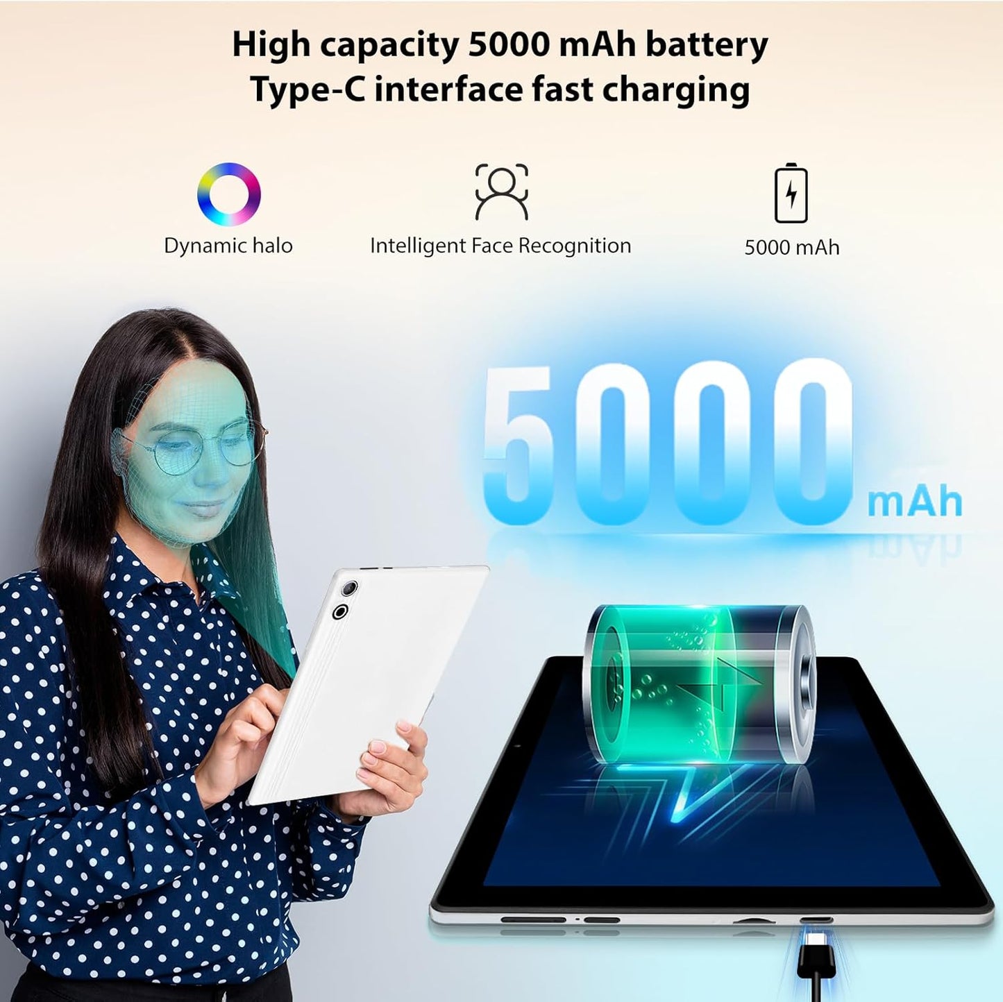 Tablet 10 inch Android 14, Octa-Core, 10GB RAM 64GB ROM 1TB Expandable, Widevine L1, 1280x800 IPS Touchscreen, BT 5.4, Dual Camera with Flash (White)