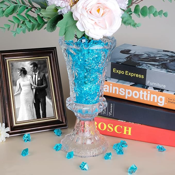 Babenest Acrylic Crushed Ice Rocks, 150 PCS Fake Crystals Plastic Ice Cubes Diamonds Gems for Vase Fillers, Home Decoration, Table Scatter, Event, Wedding, Arts & Crafts (Baby Blue)