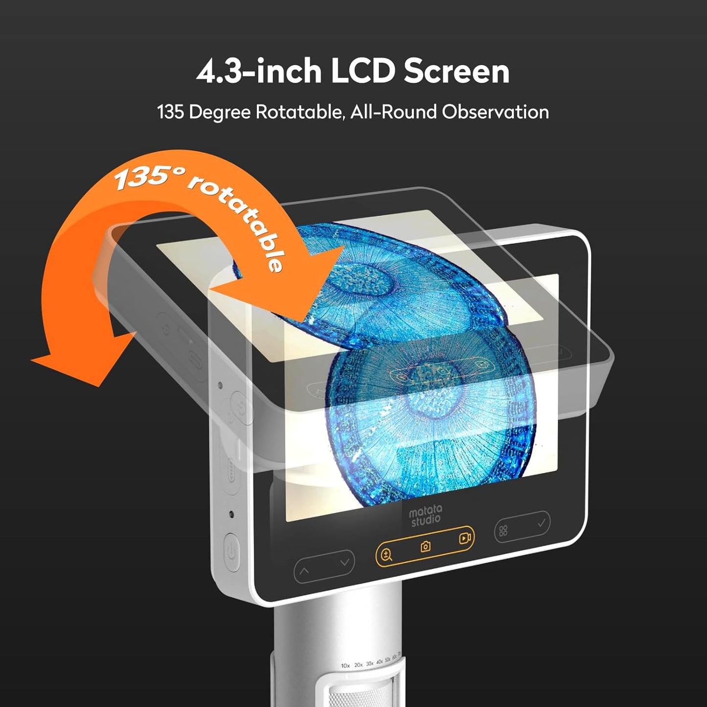 MX2-A Handheld Microscope for Kids, Portable Digital Microscope 100-1600X with 4.3-inch 1080P LCD Screen, MatataStudio Wireless USB Educational Microscopes for Kids & Adults