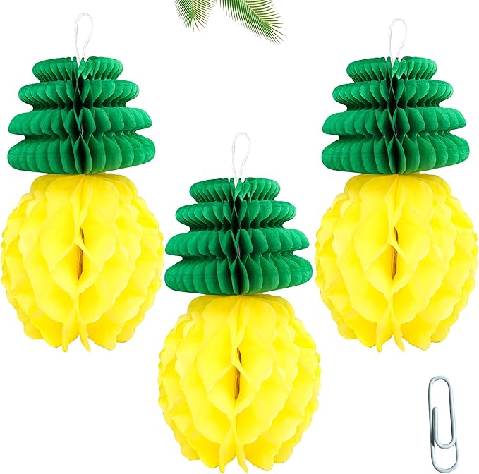 Gyufise 6Pcs Pineapple Honeycomb Centerpieces Tissue Paper Pineapple Table Hanging Decorations for Tropical Luau Hawaiian Jungle Party Supplies Favor