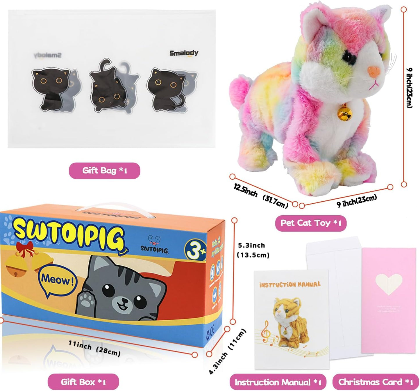 Plush Cat Stuffed Animal Interactive Cat Robot Toy, LED Robotic Cat Barking Meow Kitten Touch Control, Electronic Cat Pet, Robot Cat Kitty Toy, Animated Toy Cats for Girls Baby Kids