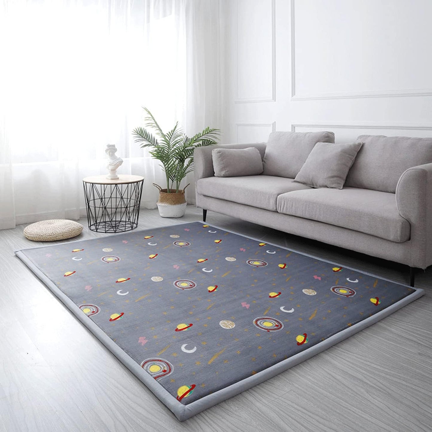 Loartee Coral Velvet Area Rug - 1" Thick Memory Foam Baby Play Mat, Washable Toddler Carpet, Home Decor for Living Room, Nursery, Kids Bedroom, Astral Gray, 5'11"x6'7"