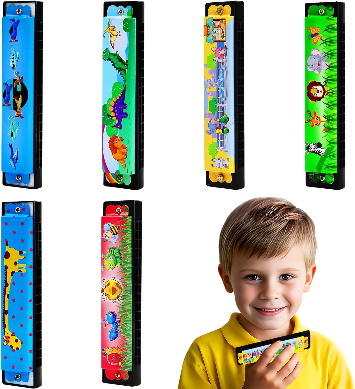 UPINS Harmonica,16 Holes Cartoon Harmonica Musical Instrument,Beginners Harmonica for Musical Party,Harmonica for Music Class(6 Styles)