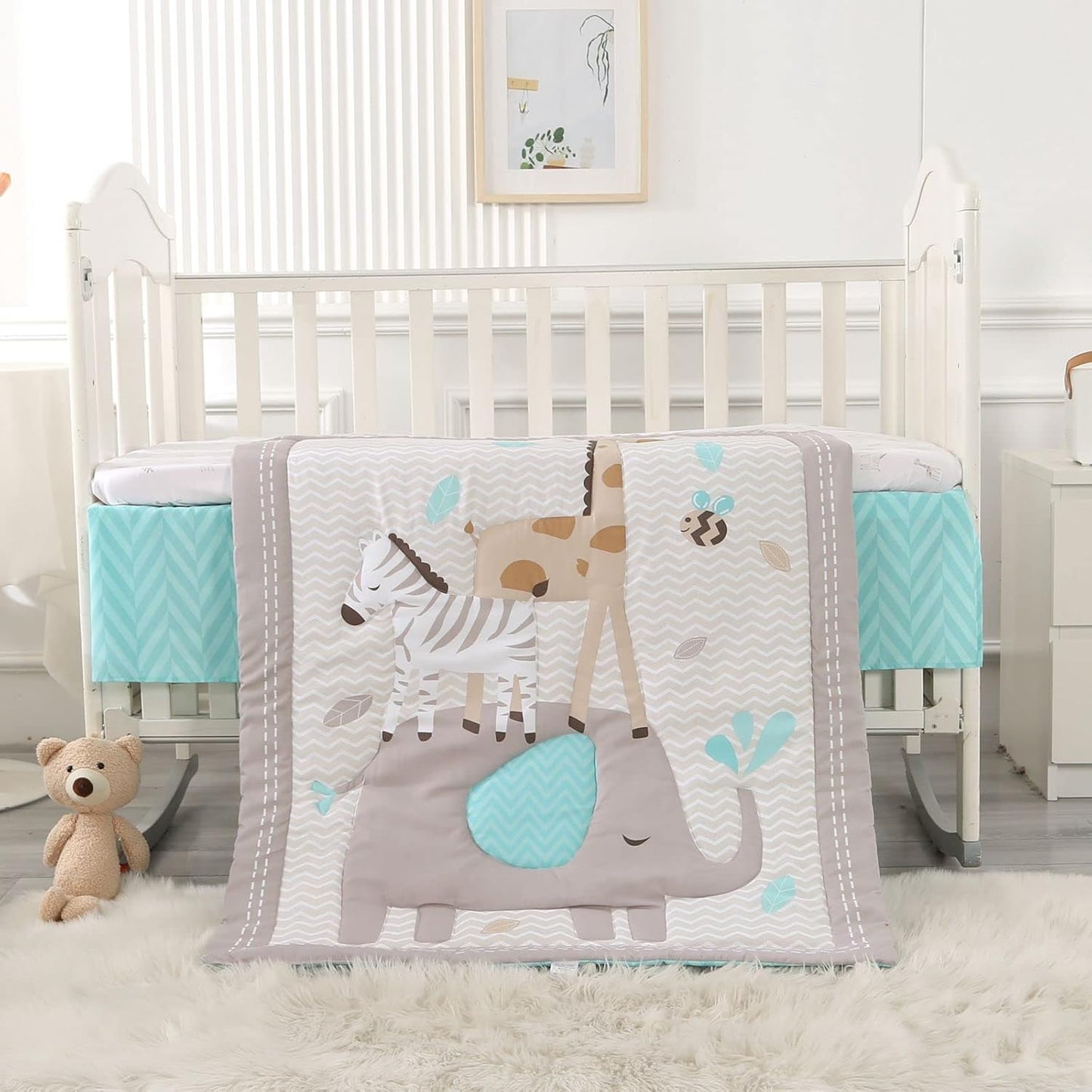 Wowelife Elephant Crib Bedding Set Gray, Premium 3-Piece Baby Bedding Set Elephant, Safari Newborn& Infant Nursery Bedding Set for Baby Boy, Gray