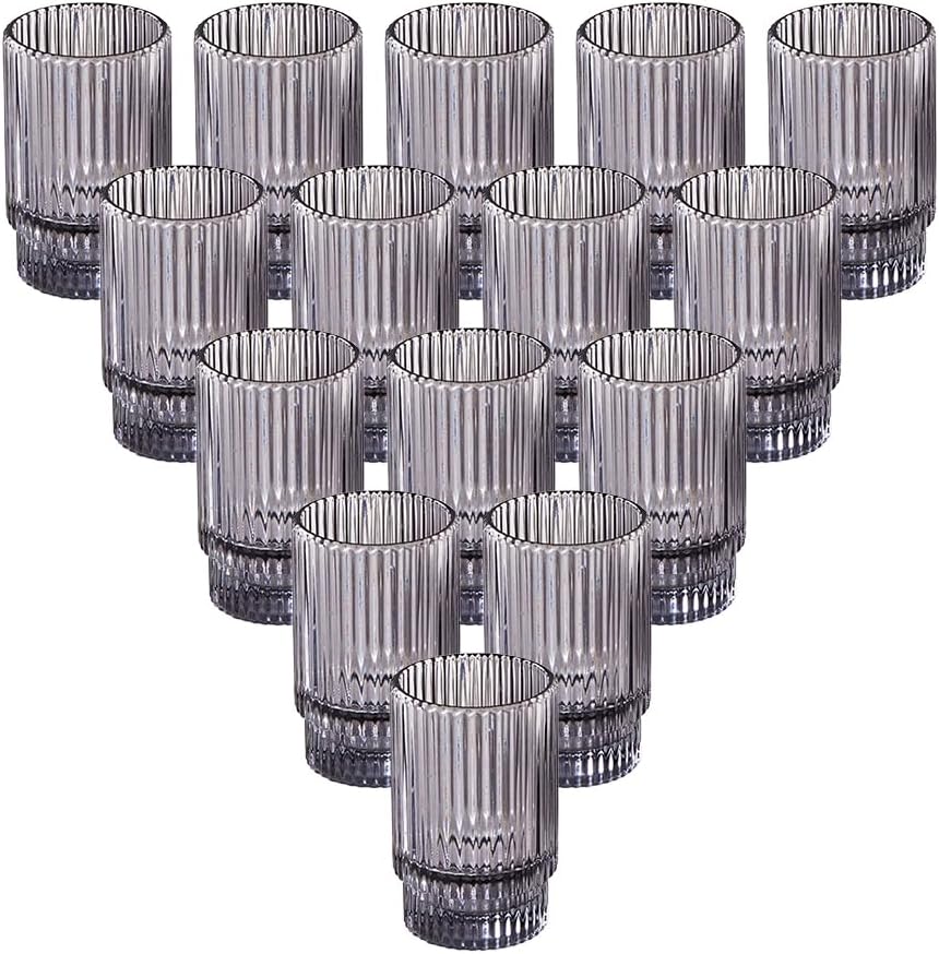 Serene Spaces Living 3.75in Smoke Ribbed Glass Votive Holder, Decorative Centerpiece for Wedding, Christmas, Thanksgiving, Dining Table, Home Décor, 2.25" Diameter & 3.75" Tall, Pack of 32