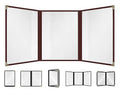 Goodsmart Restaurant Menu Covers – 25 Pack Burgundy 6-View Trifold 8.5" x 11", Side-Loading Vinyl & Plastic Menu Holders, Clear Menu Sleeves, Leather-Style Café Covers with Gold Corners