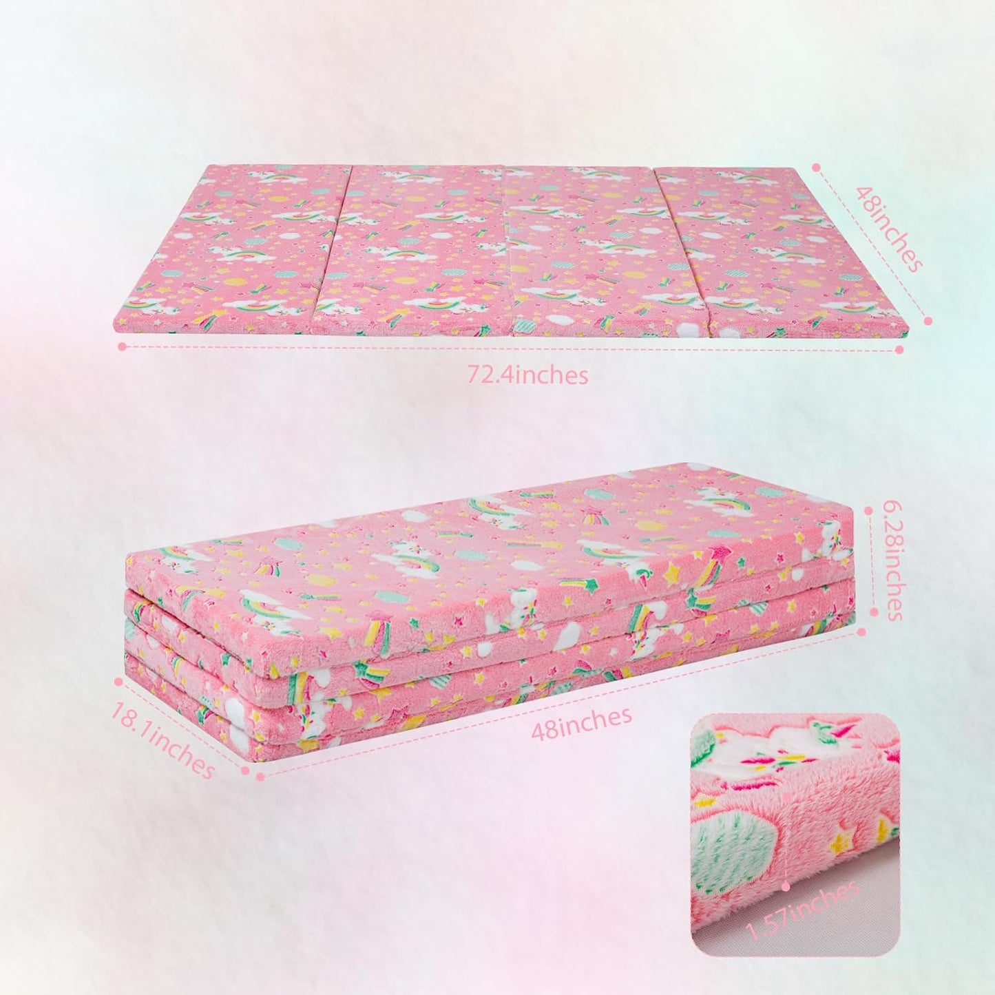 MeMoreCool Kids Floor Futon Mattress Large 6x4 FT, Thicken Foam Tatami Mattress for Children Play Area, Foldable Sleeping Pad Crawling Tatami Mat for Playroom, Pink Rainbow