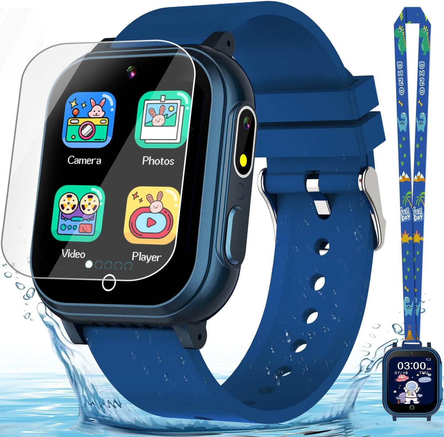 Kids Smart Watch Gift for Boys Ages 3-12, IP67 Waterproof, 32 Puzzle Games, HD Touchscreen Dual Camera Vedio Pedometer Music Player, Kids Watch Toy Birthday Gifts for Boys Ages 5 6 7 8 9 10 (Blue)