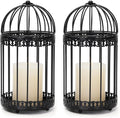 NUPTIO Vintage Bird Cage Lantern: Black Hanging Bird Cage Decor Candle Lanterns for Centerpiece - Large Birdcage Pillar Candles Holder for Halloween Christmas Bridal Shower 10 Inch H