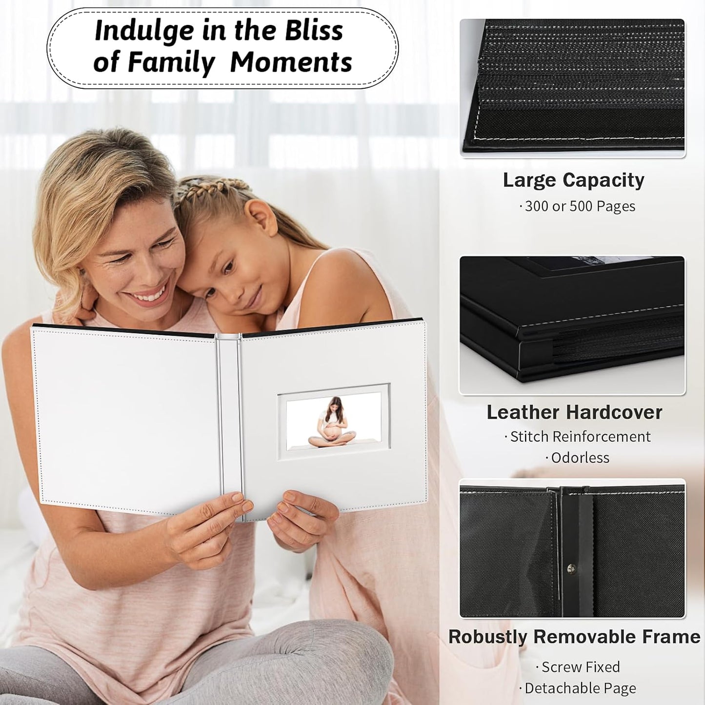 Popotop Photo Album 4x6 300 Pockets with Leather Hardcover Cover, Small Photo Album Holder Book with 50Pcs Pages for Family Travel Wedding Baby Gifts