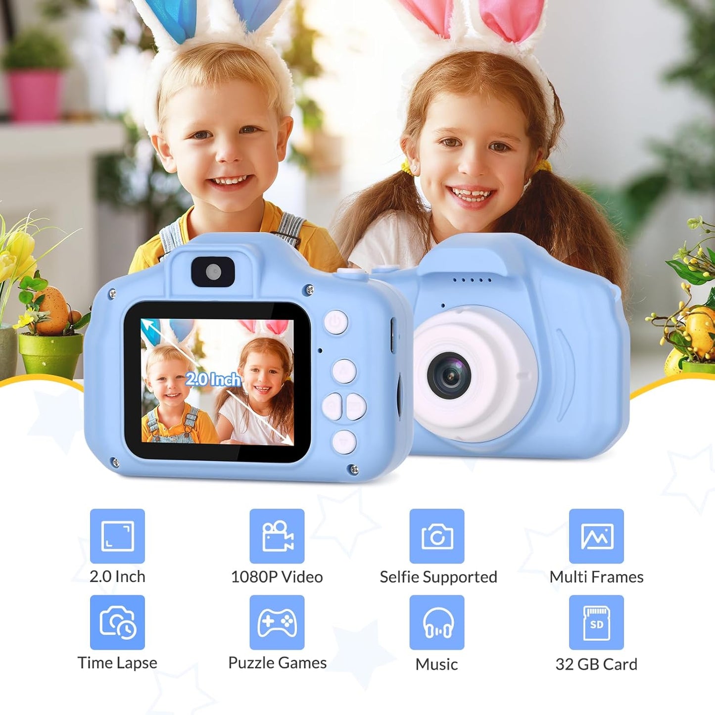 Mafiti Kids Camera,26MP HD Mini Selfie Digital Camera for Kids,Toddler Camera1080P Video,Outdoor Toy for Holiday,Birthday Xmas Gift for 3-8 Years Old Girl Boy,Blue