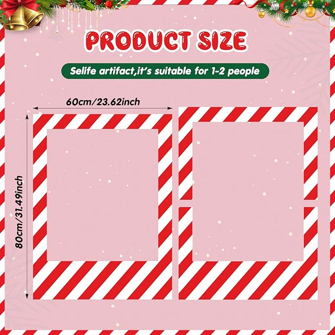 32 x 24 Inch Large Blank DIY Photo Booth Props Picture Frame Party Frame DIY Photo Booth Props Selfie for Halloween Christmas Birthday, Holiday Party (Stripe,Christmas)