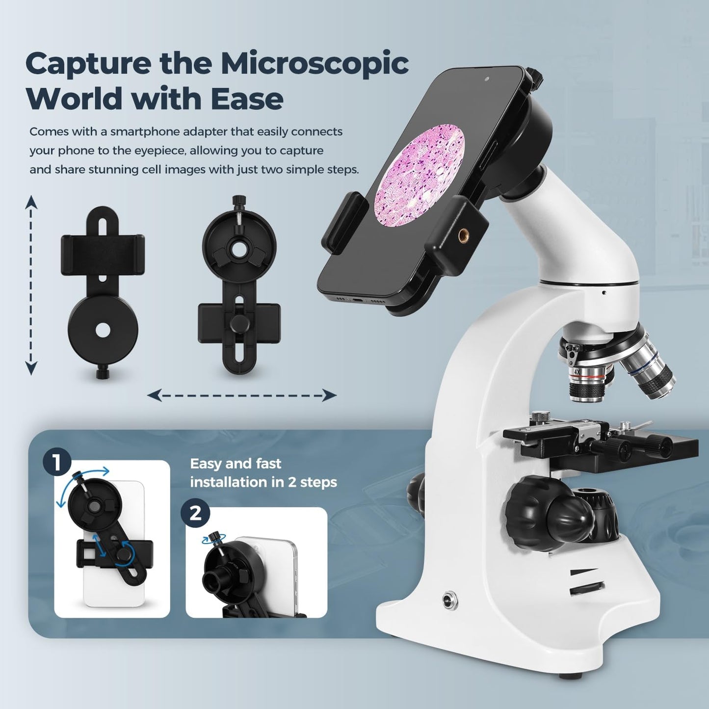 ESAKO 40-2000X Microscope for Kids Students Adults, with Mechanical Stage, Carry Bag & Slides Set Metal Body Microscope for Science Education School Laboratory