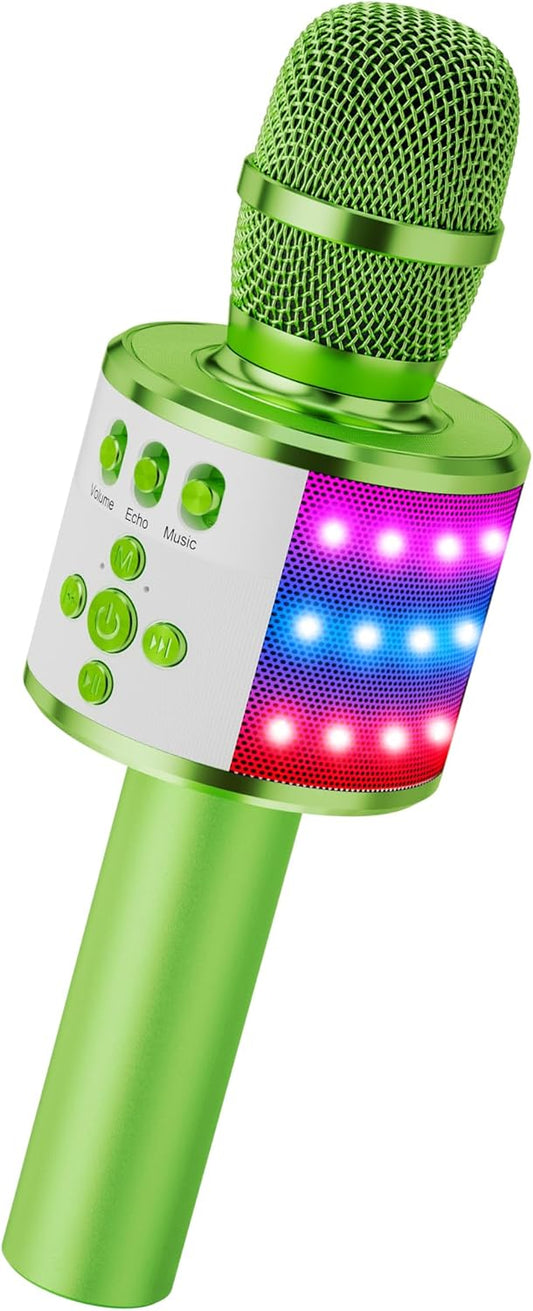 BONAOK Karaoke Microphone for Kids & Adults - Bluetooth Microphones Singing Mic with Disco Lights, Echo Effect, Built-in Speaker Portable Karaoke Player for Party Travel Gifts Q78(Green)